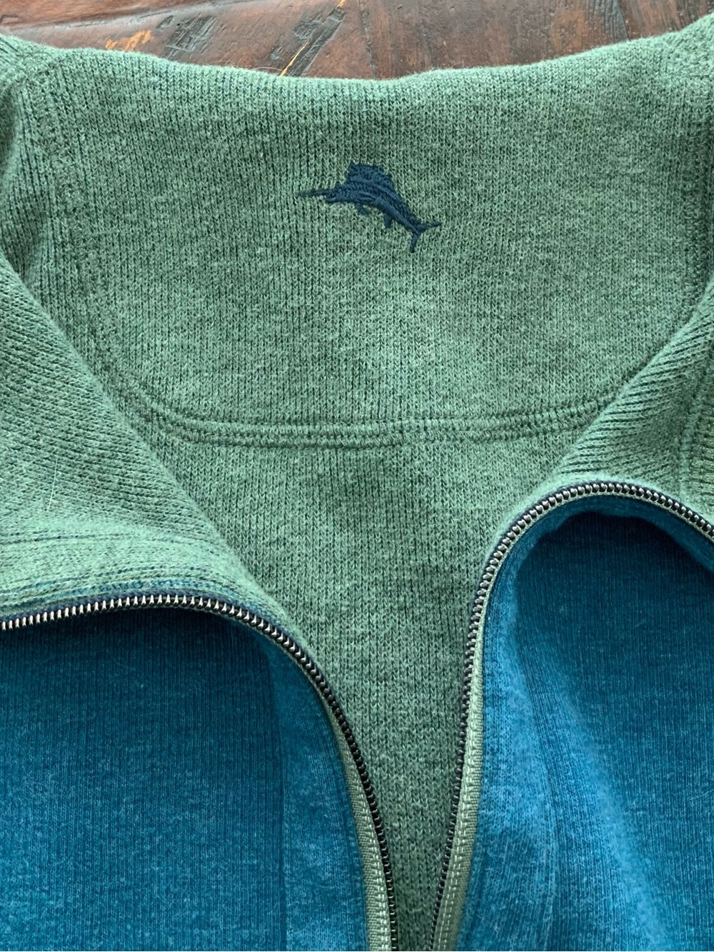 Tommy Bahama Green and Teal Zip-Up Sweater